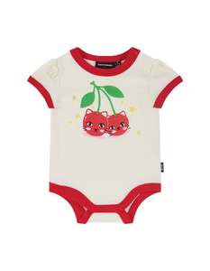 Rock Your Baby Cherry Cat Ruby Ringer Bodysuit - Cream