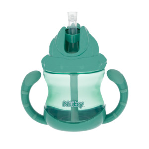 Nuby 2 Handle Cup With Fat Flip it Straw Top 240ml - Aqua
