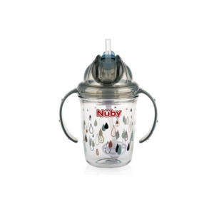 Nuby Printed Flip-It Cup With Handles 240ml - Grey Raindrops