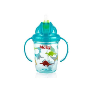 Nuby Printed Flip-It Cup With Handles 240ml - Aqua Dino