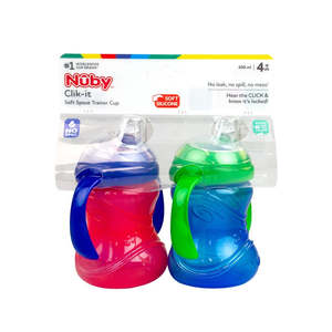 Nuby Clik-It Soft Spout Grip N Sip Cup 300ml 2 Pack - Pink/Blue