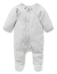 Purebaby Premi Velour Growsuit - Pale Grey Stripe
