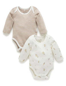 Purebaby Easy Neck Long Sleeve Bodysuit 2 Pack - Vanilla Wattle Bee Pack