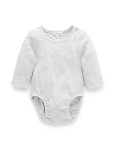 Purebaby Organic Long Sleeve Ribbed Bodysuit - Pale Grey Melange