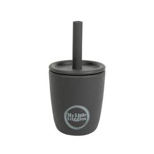 My Little Giggles Silicone Mini Drinking Cup & Straw - Dark Grey