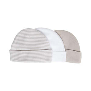 Playette 3 Pack Preemie Caps Grey/White