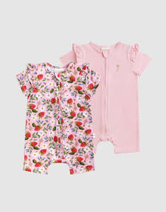 Fleur Harris 'Hearts Floral' Precious Frill Shorty Coverall 2 Pack Set - Pink