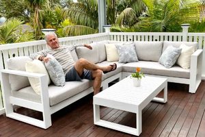 Aluminium Lounge Suites: Bask Outdoor Corner Modular Sofa & Coffee Table (white frame) - Outside Space