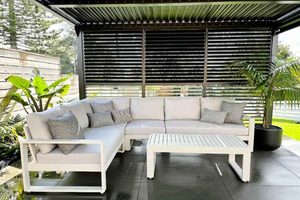 Aluminium Lounge Suites: Unwind Outdoor Corner Sofa & coffee table (Bone frame) - Outside Space