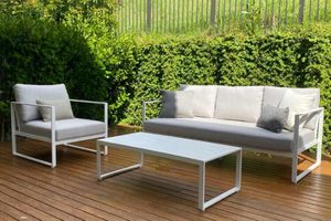 Sunbrella Outdoor Lounge Suites: Happy Hour Outdoor Lounge Set: 3-Seater Sofa, Chair, Coffee Table (white frame) - Outside Space