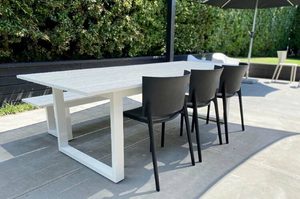 Dining Sets: The Long Lunch Range: Outdoor Dining Table (White) 2.4M,Bench & 3 Vondom Chairs (3 chair colours) - Outside Space