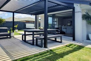The Long Lunch Range: 2.4M outdoor dining table & 2 bench seats (charcoal) -&hellip;