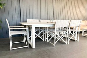 Dining Sets: Long Lunch Range: Bone 2.4M Outdoor Table, 6 Directors Chairs - Outside Space