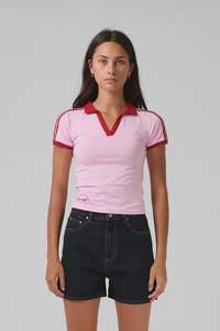 Rpm: RPM V Neck Polo Tee - Pink/Red