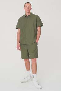 Huffer: Huffer Lin-in SS Shirt - Khaki