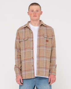 Mens Shirts: Rusty Houndstooth Overshirt - Light Khaki