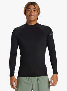 Mens Rashies: Quiksilver Everyday Heat Long Sleeve Surf Tee Shirt - Black