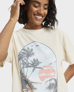 Womens Tees: Roxy Sunnyoversize Stone Wash Tee - Parchment