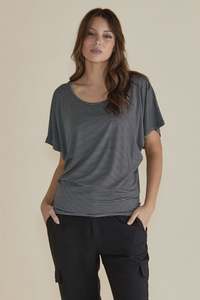 Womens Tees: Betty Basics Maui Tee - Charcoal Stripe