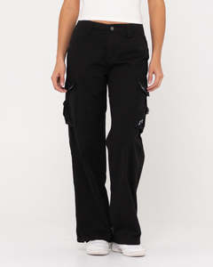 Womens Pants: Rusty Tank Girl Low Rise Wide Fit Cargo - Black