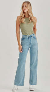 Womens Jeans: Junkfood Avril Wide Leg No Rips Jeans - Blue