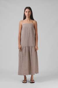 Dresses: RPM Lily Dress - Taupe Stripe