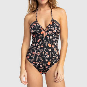 Womens Swimming Costume: Roxy Kerala One-Piece Swimsuit - Anthracite Kerala Border