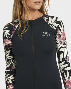 Womens Rashies: Roxy Windswept Floral LS Zip Thru Rash Top - Black
