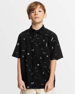 8 16 Youth: Quiksilver Youth Peaceful Chaos SS Shirt - Black/White