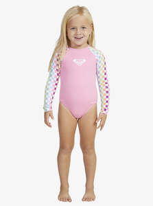 2 7 Girls: Roxy Rainbow Check Onesie LS Swimsuit - Bright White Check
