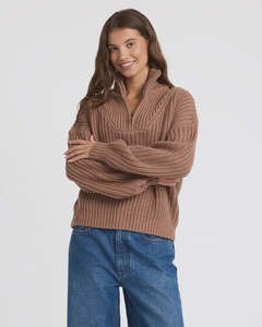 Roxy So Cozy Half Zip Jumper - Mocha