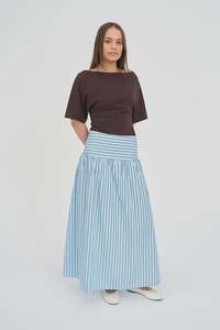 Huffer: Huffer Womens Stripe Ashton Skirt - Bay Blue