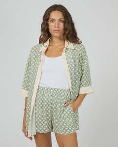 Silent Theory Bonnie Contrast Shirt - Sage/Cream