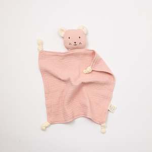 Lovey: Organic Muslin Bear Lovey Blush with Milk ears