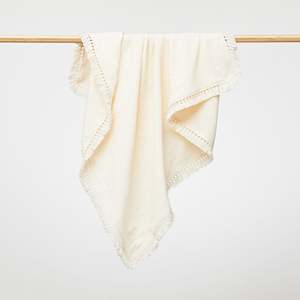 Organic Muslin Blankets 1: Organic Muslin Blanket with Boho Tassel Fringe Milk