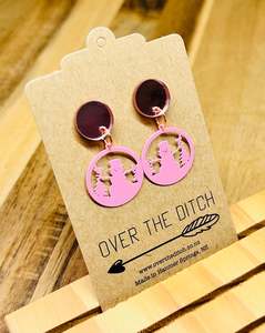 Dangly Earrings: Dangles - Pretty pink Snowman