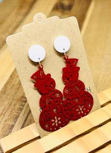 Dangly Earrings: Dangles - Red Snowman
