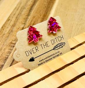 Dome Earrings: Domes - Sparkly pink Christmas tree