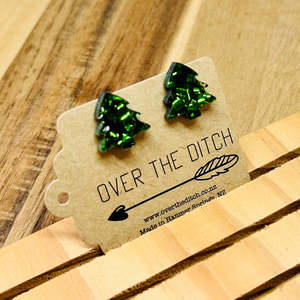 Dome Earrings: Domes - Sparkly green Christmas tree