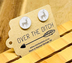 Dome Earrings: Domes - Stag on white