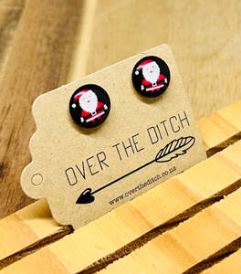 Dome Earrings: Domes - Santa on black