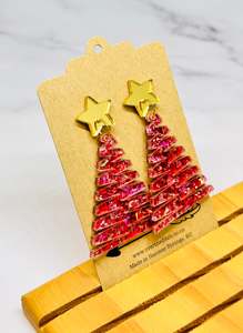 Dangly Earrings: Dangles - Pink sparkly Christmas Tree