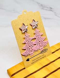 Dangly Earrings: Dangles - Pink Christmas Tree