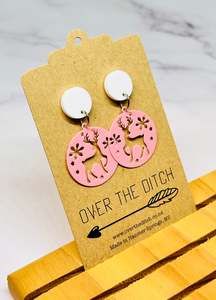 Dangly Earrings: Dangles - Pink Stag