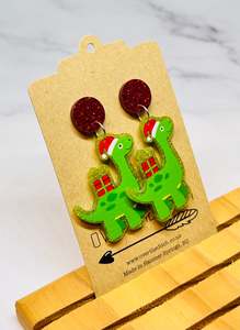 Dangly Earrings: Dangles - Christmas Dinosaur
