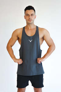 Mens Tanks: Oxyfit Mens Focus Stringer - Concrete Blue