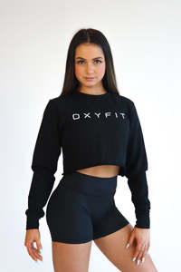 Oxyfit Crop Crew Sweater - True Black