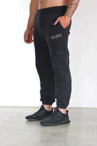 Mens Joggers: Mens Cargo Joggers - Washed Black