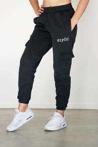 Womens Cargo Joggers - Washed Black