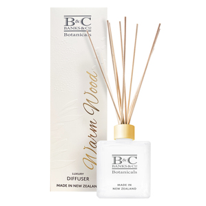 Products: Warm Wood Room Diffuser - Banks & Co. Botanicals — We create luxury skincare, room fragrance and candles. . for your skin and home. Care for your skin with lotion, wash, handcream and soap enriched with Manuka Honey. Available online or at selected New